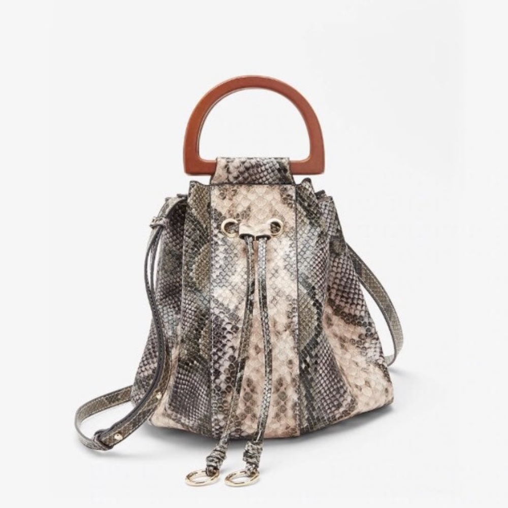 Express snakeskin print bucket bag
